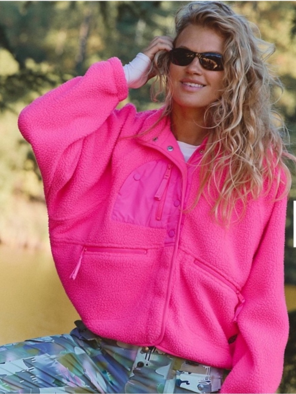 NWT Free People Movement Neon Hot Pink Hit The Slopes Fleece Jacket